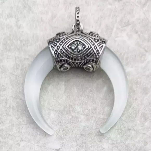 Sterling silver moon & handcrafted stainless steel links wheat chain necklace - Picture 8 of 15